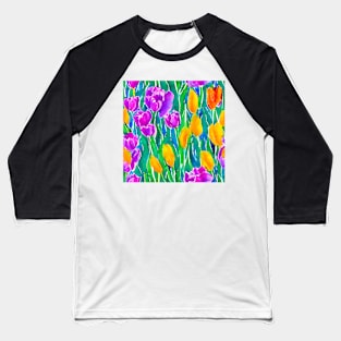Field of tulips watercolor painting Baseball T-Shirt